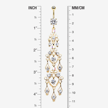 Detail View 1 of Golden Majestic Chandelier Belly Button Ring-Clear Gem